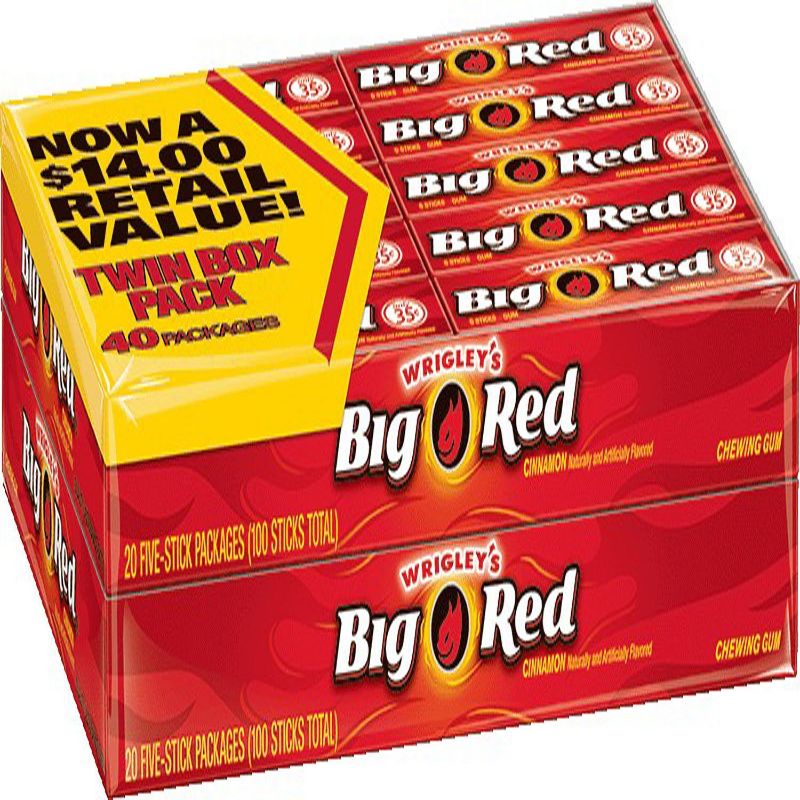 Photo 1 of 2 PACK - Wrigleys Big Red chewing gum, Cinnamon,40 pack, 5 sticks per pack