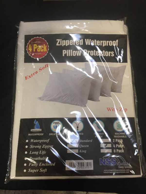 Photo 1 of 4 Pack Pillow Protectors Cases Covers Standard Zippered Life Time Replacement Set White Soft Brushed Microfiber Reduces Respiratory Irritation Physical Threapy Clinics Hotels (4 Pack Standard)