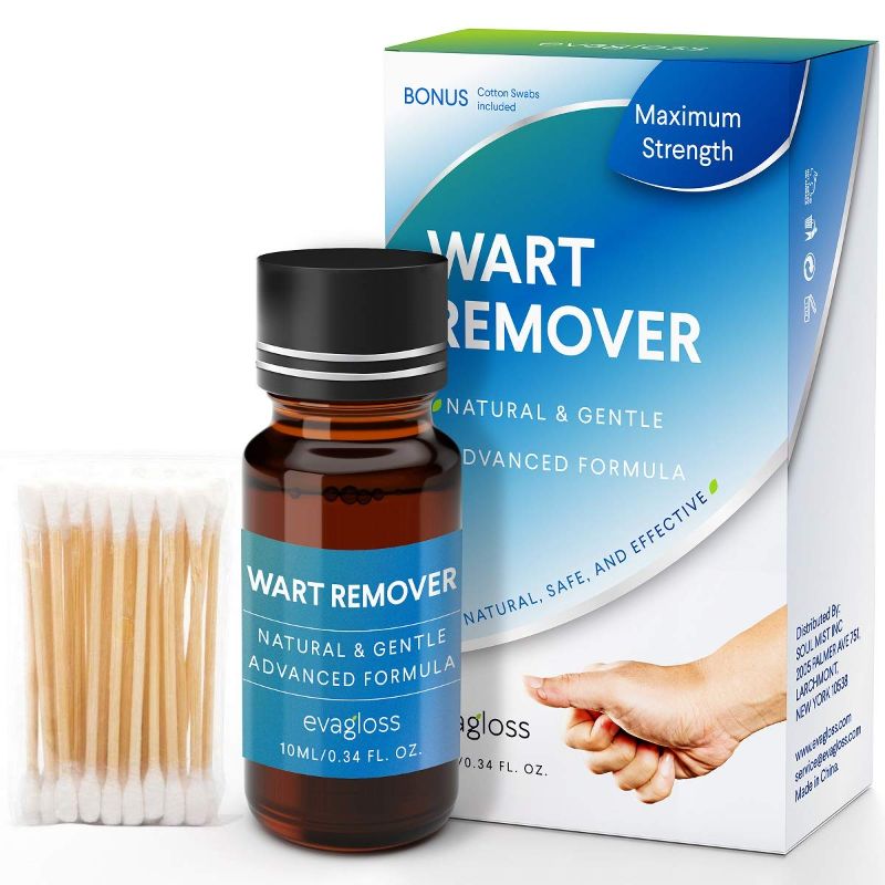 Photo 1 of  Evagloss Wart Remover Liquid - Maximum Strength- Painlessly Removes Common and Plantar Warts- BONUS Cotton Swabs