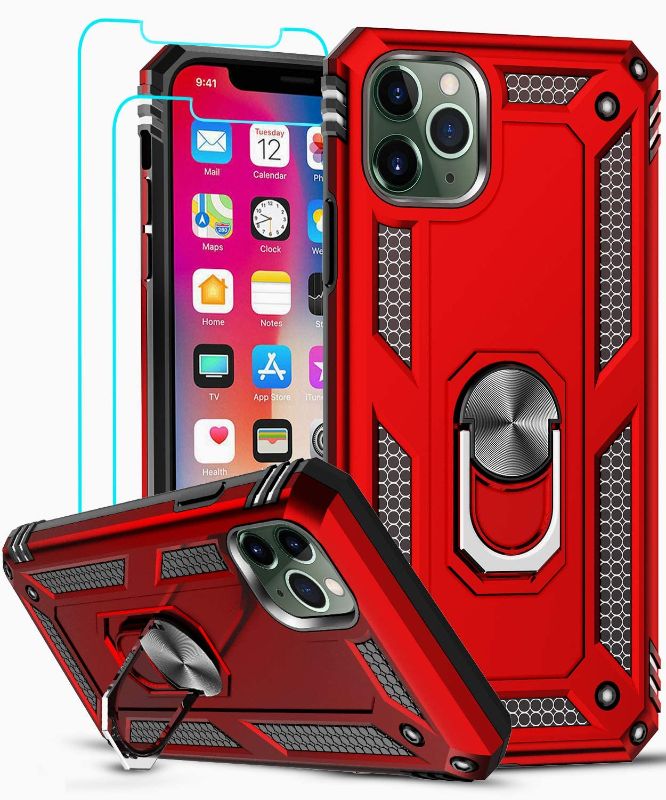 Photo 1 of 2 PACK - LeYi Compatible for iPhone 11 Pro Max Case with Tempered Glass Screen Protector [2 Pack], Military-Grade Phone Case Cover with Ring Kickstand for Apple iPhone 11 Pro Max 6.5 inch? Red