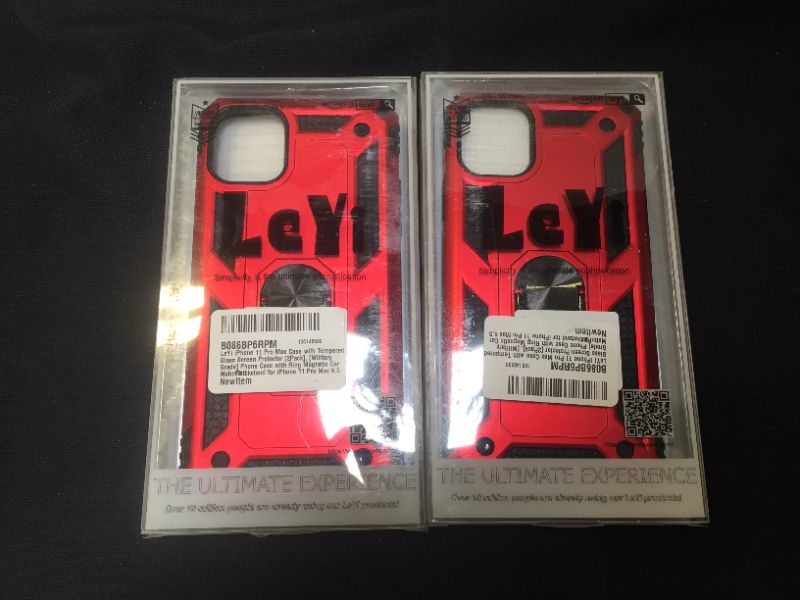 Photo 2 of 2 PACK - LeYi Compatible for iPhone 11 Pro Max Case with Tempered Glass Screen Protector [2 Pack], Military-Grade Phone Case Cover with Ring Kickstand for Apple iPhone 11 Pro Max 6.5 inch? Red