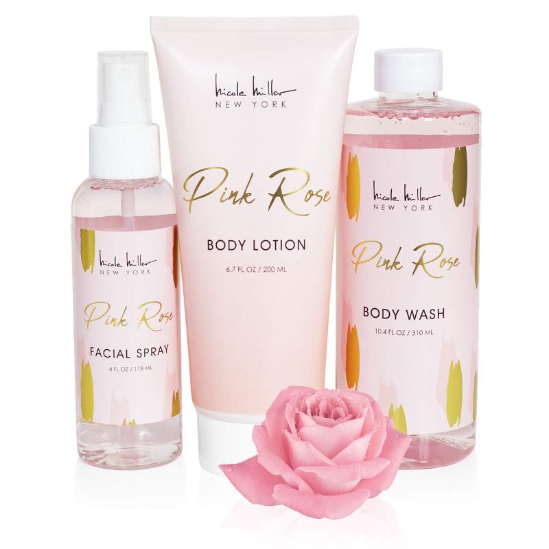 Photo 1 of Nicole Miller 3 Pc Pink Rose Body Care Set, Gift Set with Body Lotion, Body Wash and Facial Spray, Gift for Women and Girls