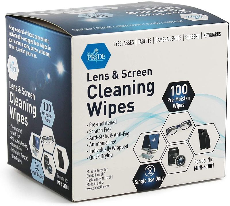 Photo 1 of 3 PACK - Medpride Premoistened Lens Wipes| Anti-Static, Anti-Fog, Quick-Dry & Scratch-Free| Cleaning Cloths for LED Touch Screen, iPhones, iPads, Computer Monitors, Eyeglasses, Camera Lenses, Laptop (100)