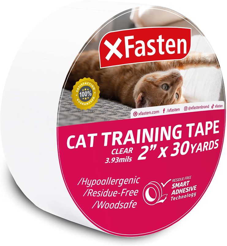 Photo 1 of XFasten Anti-Scratch Cat Training Tape, Clear, 2-Inches x 30 Yards; Door, Kitty Paw Tape for Couch, Furniture and Leather Stop Scratching Guard Protector Tape for Cats