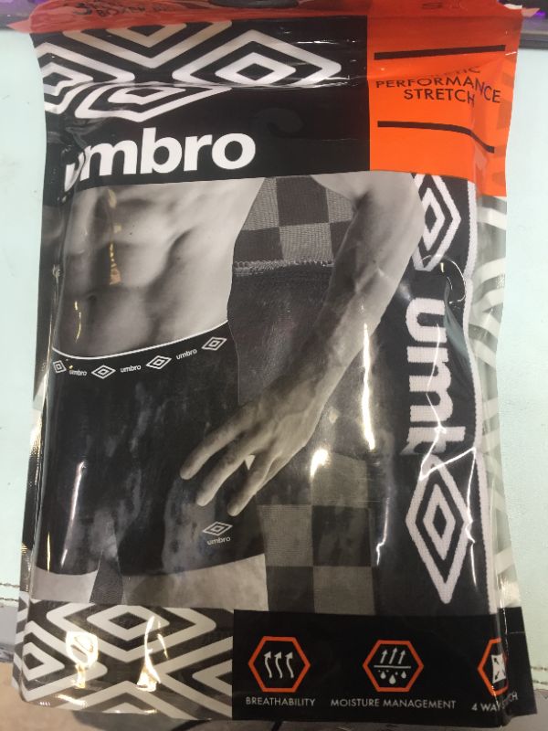 Photo 1 of UMBRO Men's Athletic Stretch 6" Boxer Briefs 3-Pack SMALL 2 CHECKERED 1 BLACK