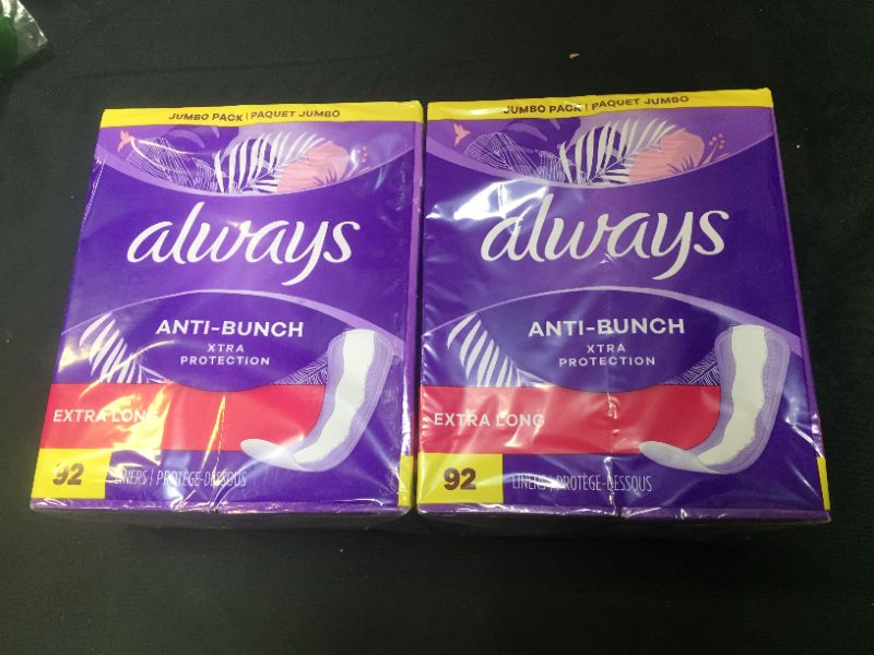 Photo 2 of 2 PACK - Always Xtra Protection Daily Liners Extra Long Unscented, 92 Count