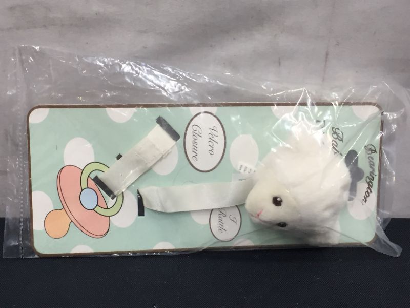 Photo 2 of Bearington Baby Lamby Plush Lamb Pacifier Holder with Satin Leash and Clip

