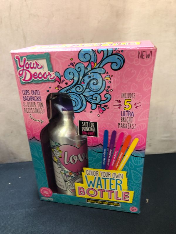 Photo 1 of Just My Style Your Decor Color Your Own Water Bottle By Horizon Group Usa, DIY Bottle Coloring Craft Kit, BPA Free Aluminum 18.9fl oz Drinking Water Bottle, Decorate Using Colorful Markers & Gemstones
