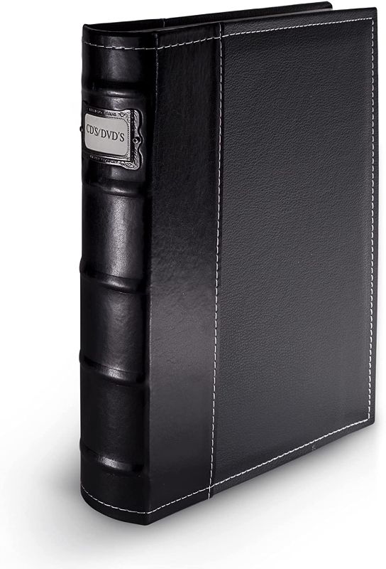 Photo 1 of Bellagio-Italia CD/DVD Storage Binder - Black - Leather - 48-Disc Capacity - Storage Organizer for DVDs, CDs, Blu Rays, & Video Games - Acid-Free Binder Organizer Sheets - 1 Pack
