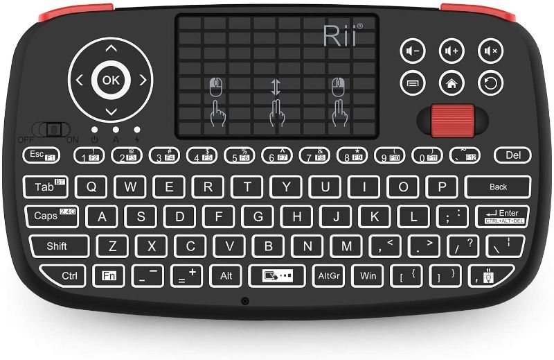 Photo 1 of (Upgrade) Rii i4 Mini Bluetooth Keyboard with Touchpad, Blacklit Portable Wireless Keyboard with 2.4G USB Dongle for Smartphones, PC, Tablet, Laptop TV Box iOS Android Windows Mac.Black
