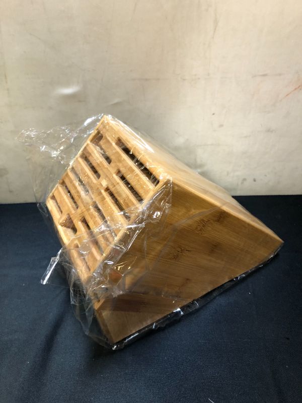 Photo 3 of 20 Slot Universal Knife Block: Shenzhen Knives Large Bamboo Wood Knife Block without Knives - Countertop Butcher Block Knife Holder and Organizer with Wide Slots for Easy Kitchen Knife Storage
