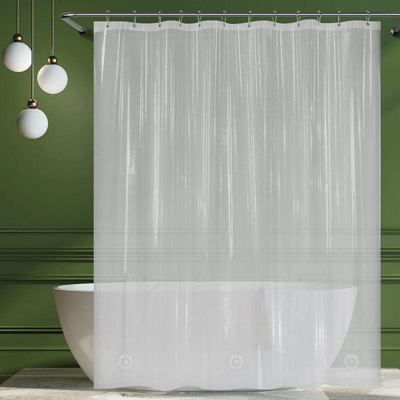 Photo 1 of AmazerBath Plastic Shower Curtain, 72 x 84 Inches EVA 8G Thick Bathroom Plastic Shower Curtains with Heavy Duty Clear Stones and 12 Grommet Holes-Clear
