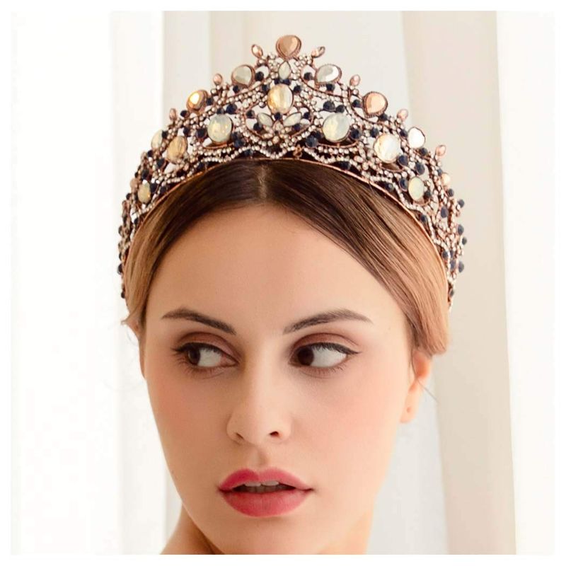 Photo 1 of Yfe Wedding Crown Blue Crystal Crowns and Tiaras for Women and Girls Gold Tiara Bridal Hair Accessories Headpiece

