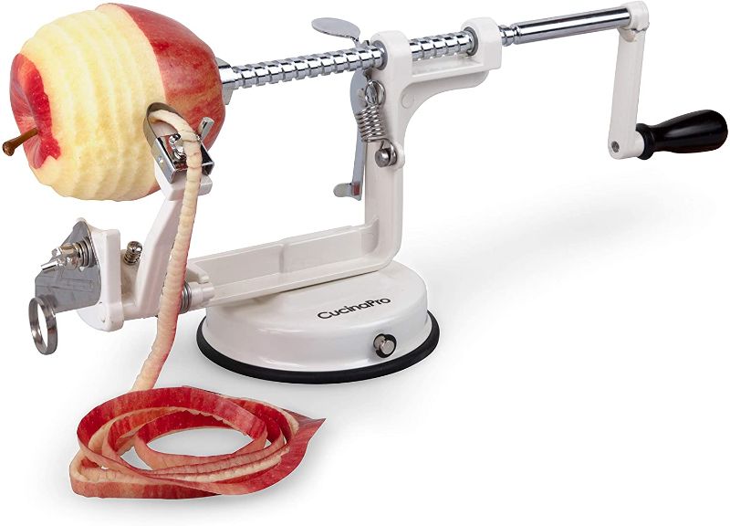 Photo 1 of Apple Peeler and Corer by Cucina Pro - Long Lasting Chrome Cast Iron with Countertop Suction Cup, White
