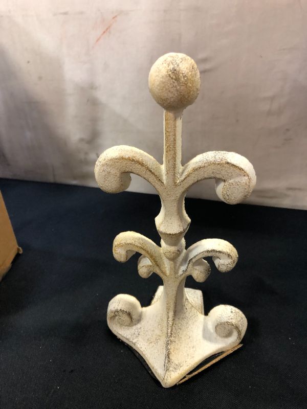 Photo 2 of Comfify Fleur De Lis Cast Iron Toilet Paper Roll Holder - Decorative Cast Iron Wall Mounted Toilet Tissue Holder - European Victorian Design - 7.9x4.3x6.3 - with Screws and Anchors (Rustic White)
