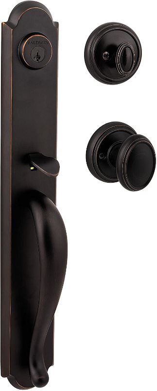 Photo 1 of Baldwin Bighorn Single Cylinder Front Door Handleset Featuring SmartKey Security in Venetian Bronze, Prestige Series with Traditional Door Hardware and Carnaby Knob - 91800-038
