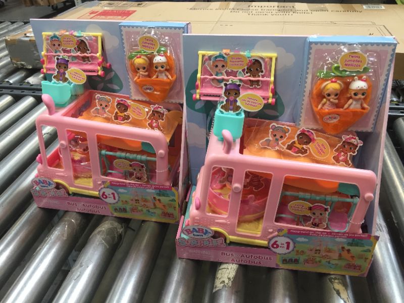 Photo 1 of 2x Baby Born Surprise Mini Babies Bus, Pink
