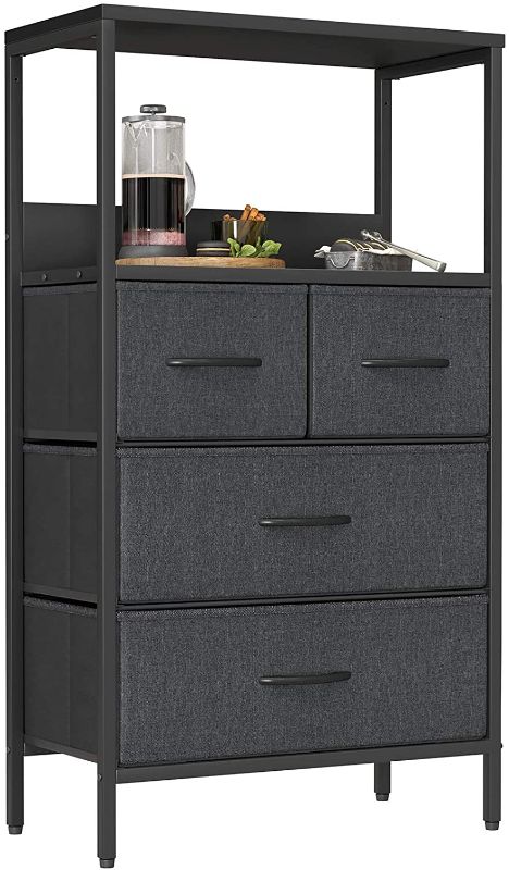 Photo 1 of CubiCubi Dresser Storage Tower, 4 Drawers Fabric Organizer Unit with shelves for Bedroom Hallway Entryway Closets, Small Dresser Clothes Storage with Sturdy Steel Frame Wood Top, Dark Black Grey
