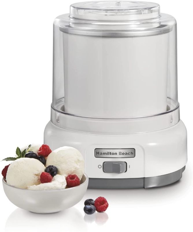 Photo 1 of Hamilton Beach Electric Automatic Ice Cream Maker, Frozen Yogurt, Sorbet, Custard 1.5 Quart, White (68880)
