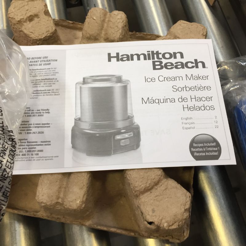 Photo 1 of Hamilton Beach Electric Automatic Ice Cream Maker, Frozen Yogurt, Sorbet, Custard 1.5 Quart, White (68880)
