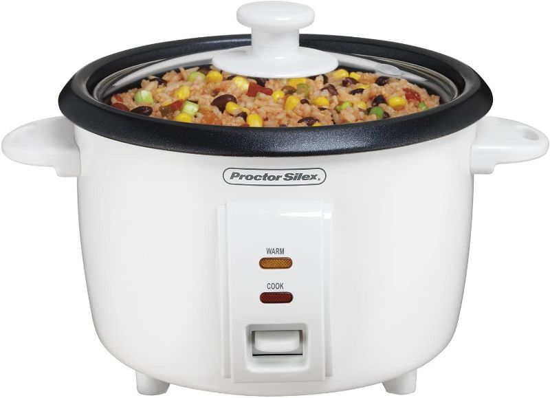 Photo 1 of Proctor Silex Rice Cooker & Food Steamer, 8 Cups Cooked (4 Cups Uncooked), White (37534NR)
