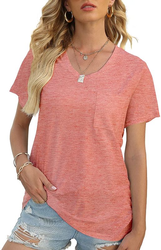 Photo 1 of Z-VAPRESS Women Flowy Tshirt Rounded U Neck Summer T Shirt Short Sleeve Pocket Loose Top Cute Tunics
Size: M