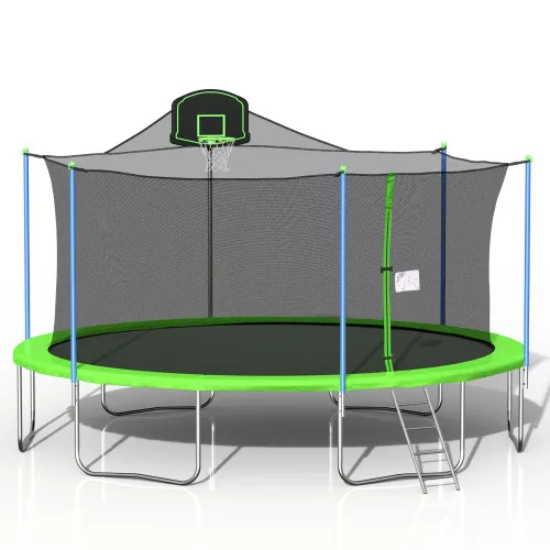 Photo 1 of 16FT GREEN TRAMPOLINE WITH ENCLOSURE NET AND LADDER-METAL