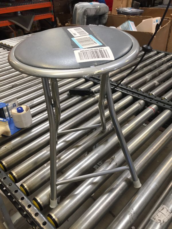 Photo 1 of 16 INCH TALL GRAY METAL STOOL. SCRATCHES AND SCUFFS ON ITEM. NO BOX PACKAGING