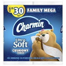 Photo 1 of Charmin Ultra Soft Cushiony Touch Toilet Paper, 6 Family Mega Rolls = 30 Regular Rolls (Prime Pantry)
