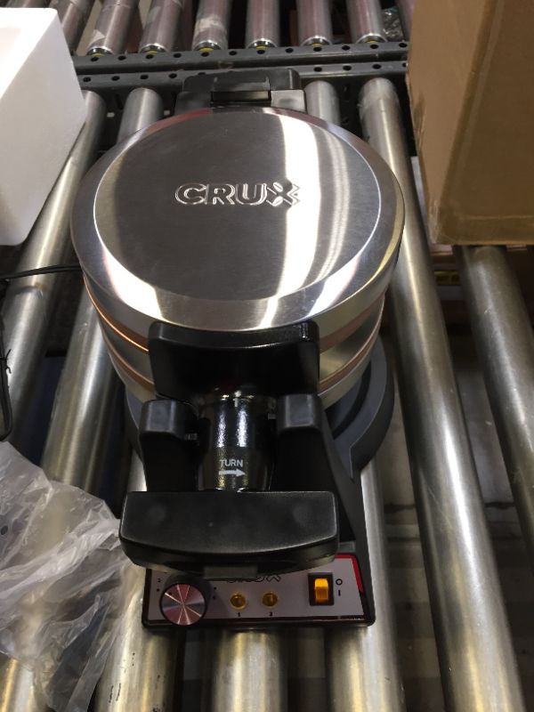 Photo 3 of Crux Double Rotating Belgian Waffle Maker with Nonstick Plates, Stainless Steel Housing & Browning Control, black (14614)
