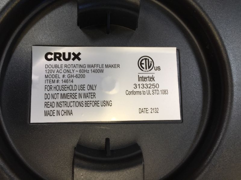 Photo 7 of Crux Double Rotating Belgian Waffle Maker with Nonstick Plates, Stainless Steel Housing & Browning Control, black (14614)
