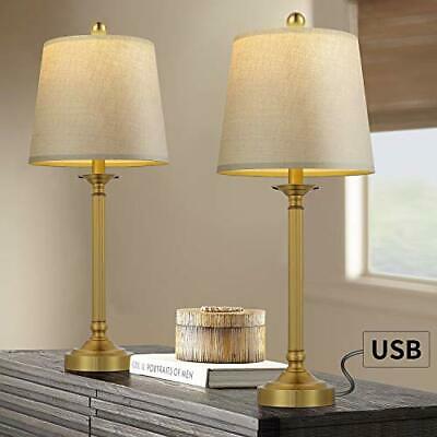 Photo 1 of BOBOMOMO USB Modern 25'' Table Lamp Set of 2 for Living Room Bedroom Nightstand Bedside Desk Lamps Fabric Shade (Gold)
