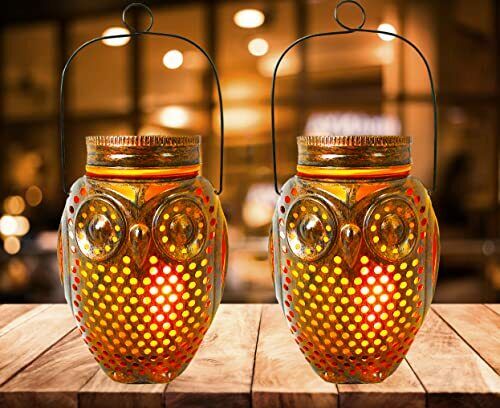 Photo 1 of 2 Pack Solar Owl Lantern Lights Outdoor Garden Decor Hanging Waterproof Thank...
