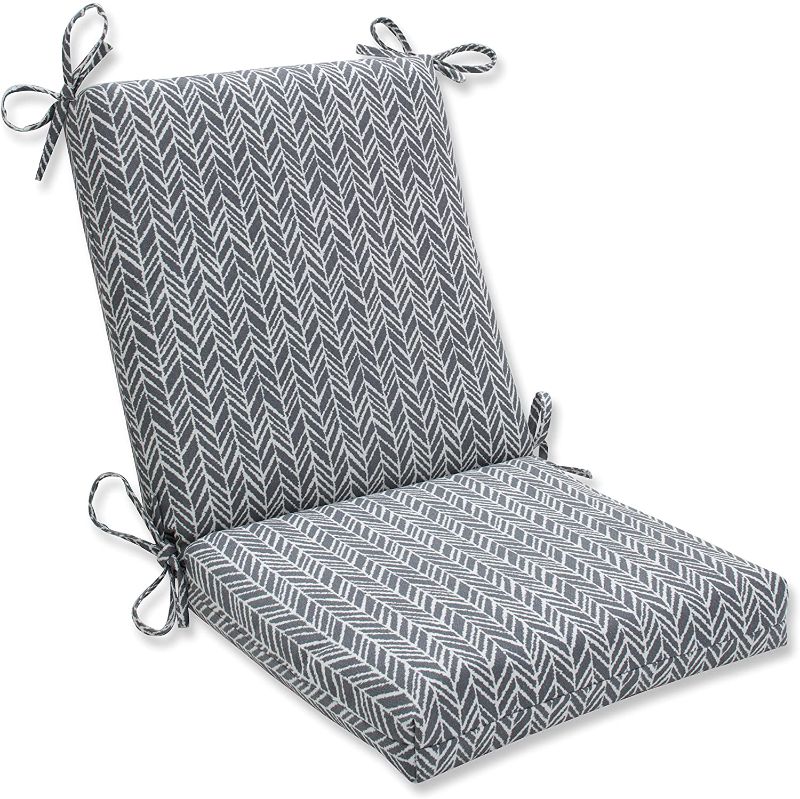 Photo 1 of 4 PK Pillow Perfect 610047 Outdoor/Indoor Herringbone Slate Square Corner Chair Cushion, 36.5" x 18", Gray
