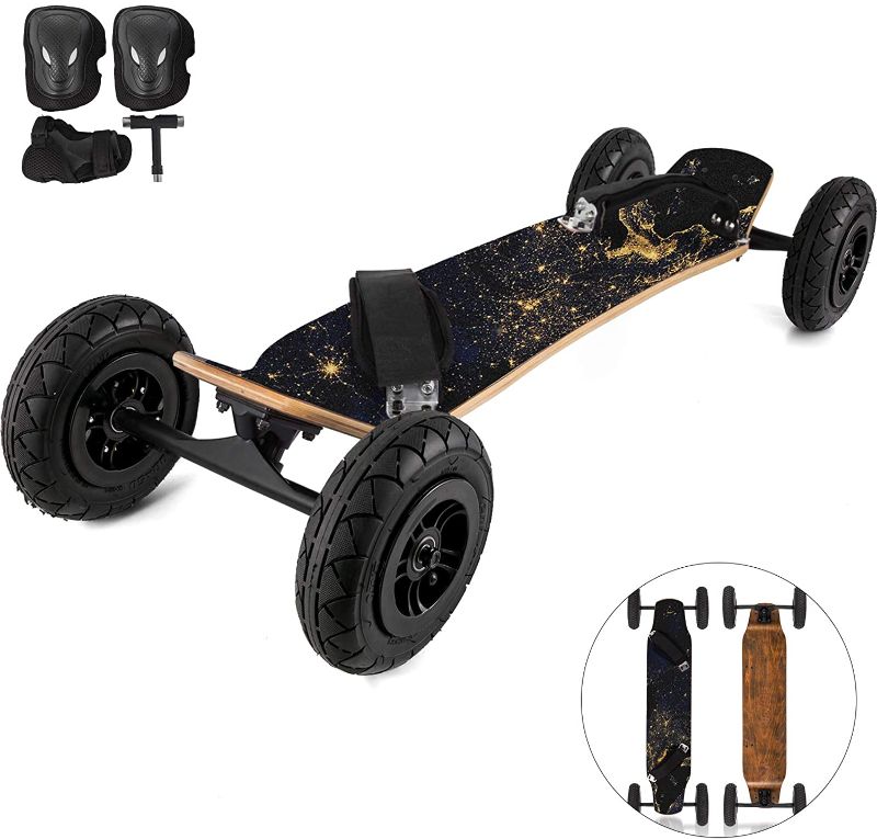 Photo 1 of Happybuy Mountainboard, 37''L Cross Country Skateboard, All Terrain Longboard with 95A Shock Absorber, Mountain Skateboard with Bindings, 8-layer Canada Maple Offroad Skateboard, for Cruising Downhill--missing hardware
