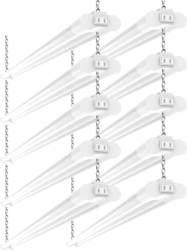 Photo 1 of Bbounder 10 Pack Linkable LED Utility Shop Light, 4 FT, 48 Inch Fixture for Garage, 40W Equivalent 250W, 5000K Daylight, Surface + Suspension Mount, Florescent Light Fixture Replacement, White
