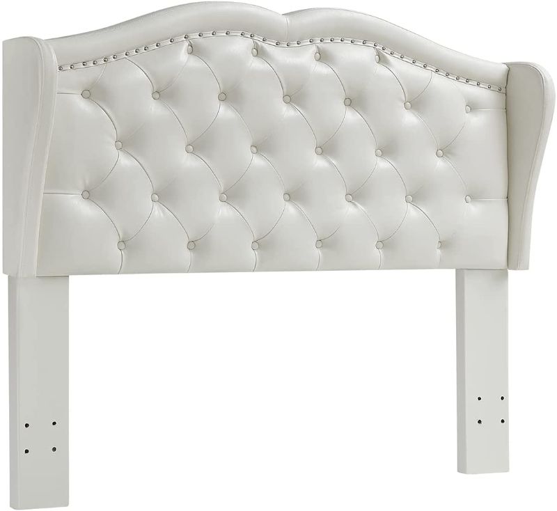 Photo 2 of 24KF Modern Wingback Upholstered Tufted Button King Headboard,Faux Leather Comfortable Fashional Padded King/California King Size headboard-White