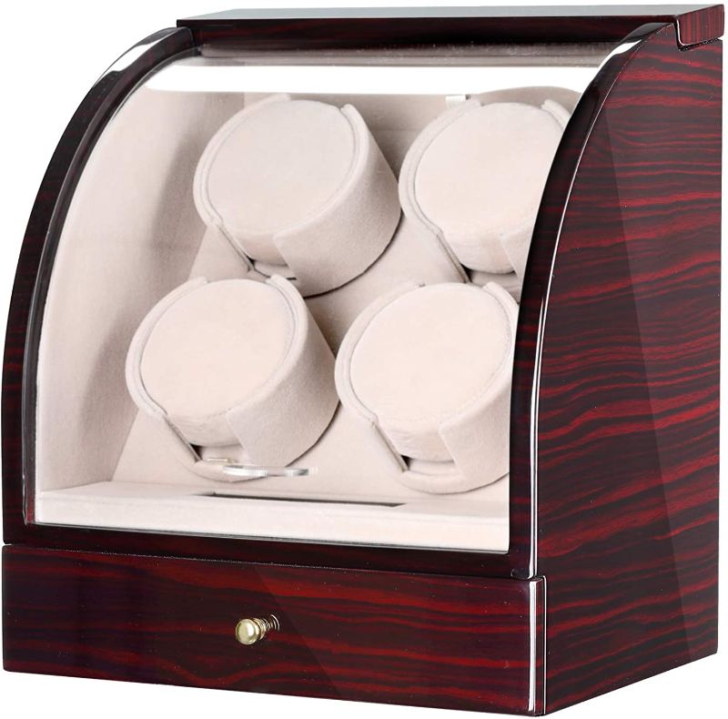 Photo 1 of CHIYODA Watch Winder for 4 Watches + 3 Storage, Qiuet Mabuchi Motors, LCD Display & Control Screen (Brown01)
