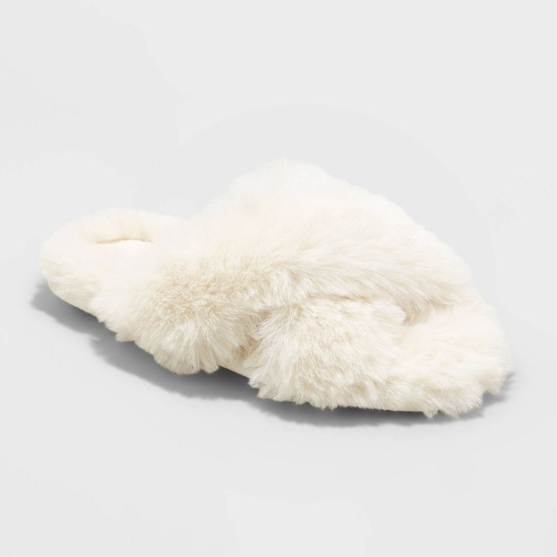 Photo 1 of Girls' Brooklyn Crossband Fur Slippers - Cat & Jack™ Size: M 2/3---SET OF 2---
 