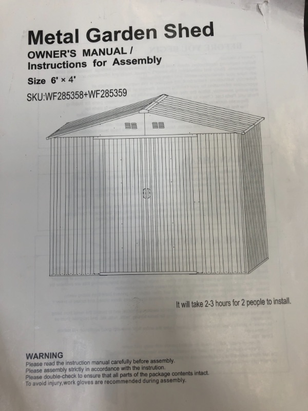 Photo 1 of 4'X6' GARDEN SHED, ------Parts only missing box 2 