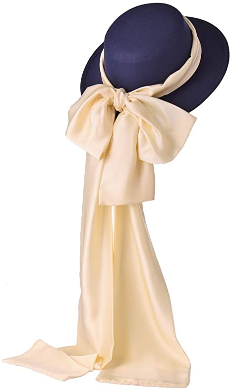 Photo 1 of Girls Women Tea Party Sun Hat Victorian Costume Bowknot Wide Ribbons Hats Dark Blue & Beige