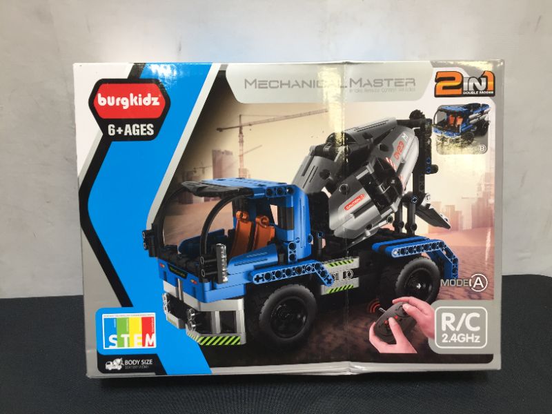 Photo 2 of burgkidz STEM Engineering Building Blocks Toys 2-in-1 Dump Truck or Concrete Mixer Build Set with Remote Control, RC Car Toys for Boys and Girls Ages 6 7 8 9 10 11 12 Years Old
