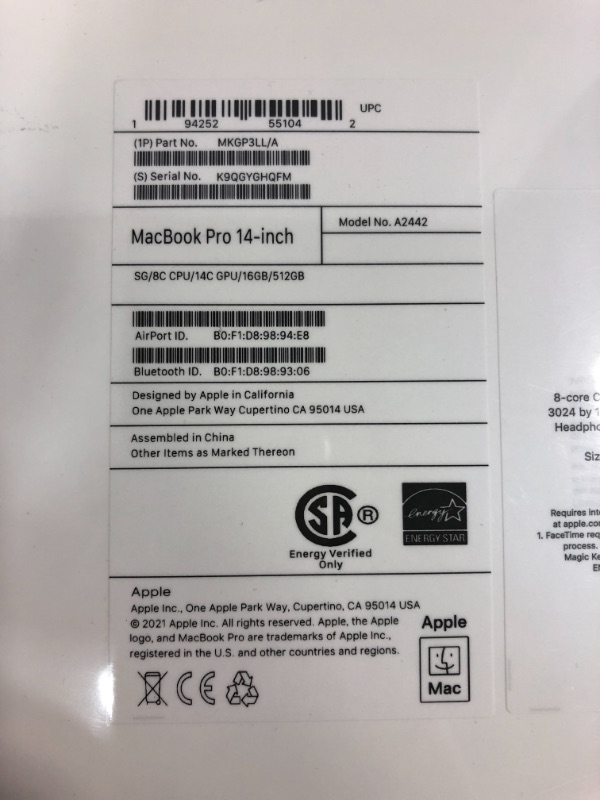 Photo 1 of MacBook Pro 14" Laptop - Apple M1 Pro chip - 16GB Memory - 512GB SSD (Latest Model) - Space Gray - FACTORY SEALED 
