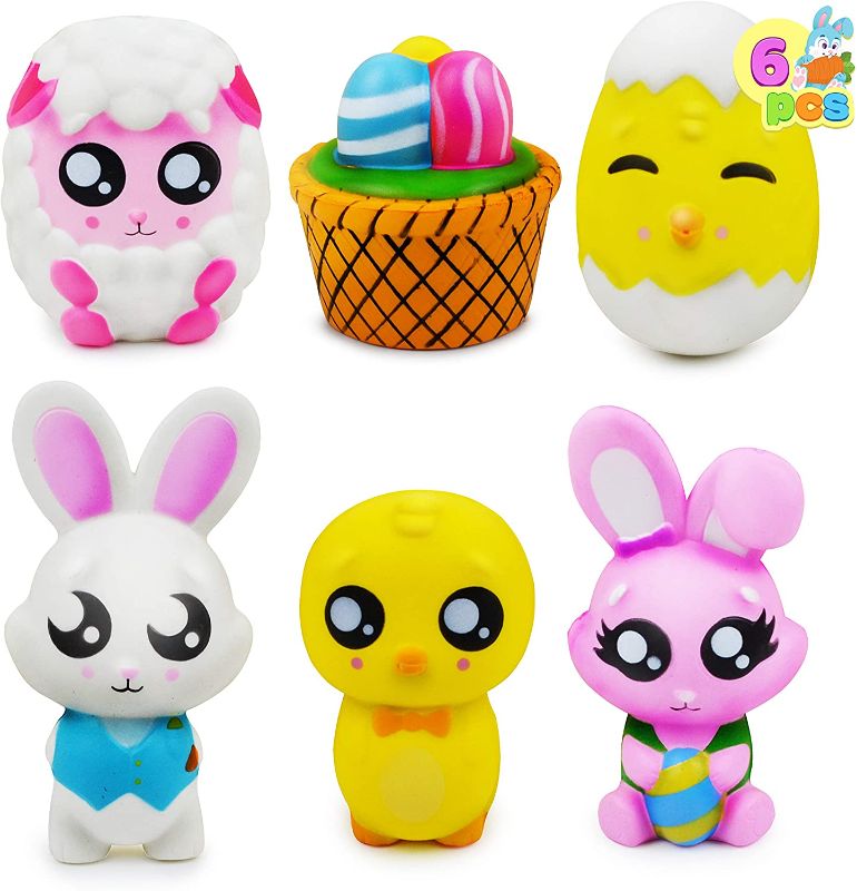 Photo 1 of 6 Pcs Easter Squishy Toys for Easter Eggs Hunt, Easter Novelty Toys Kids Party Favor, Easter Stress Relief Toy, Easter Basket Stuffers Fillers, Easter Classroom Prize Supplies
