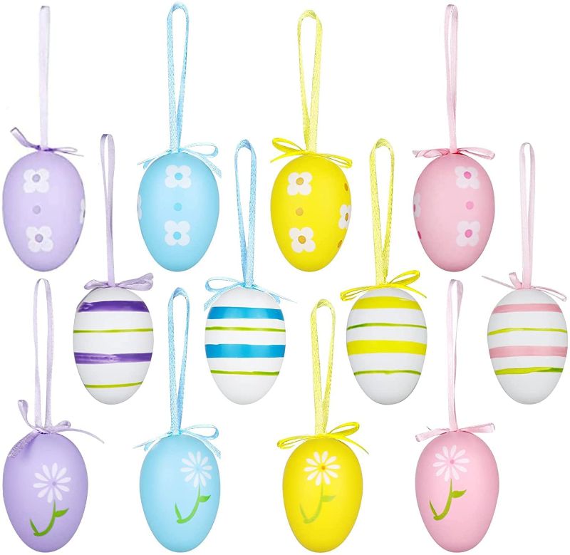 Photo 1 of 36 Pcs Easter Ornaments Hanging Egg, Colorful Plastic Eggs Ornaments, Easter Tree Ornaments Decorations , Kids Home School Party Supplies Gifts