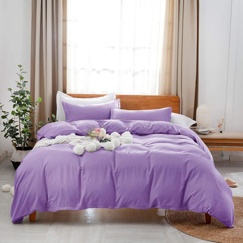 Photo 1 of Uhsupris Purple Duvet Covers Full/Queen Size 3 Pieces Solid Color Bedding Set with Zipper & Corner Ties(No Comforter)
