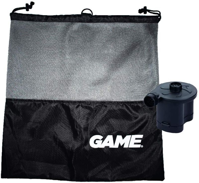 Photo 1 of GAME 93719-BB Adventure Pack Mesh Storage Bag and Battery Operated Pump, Carry, Black
