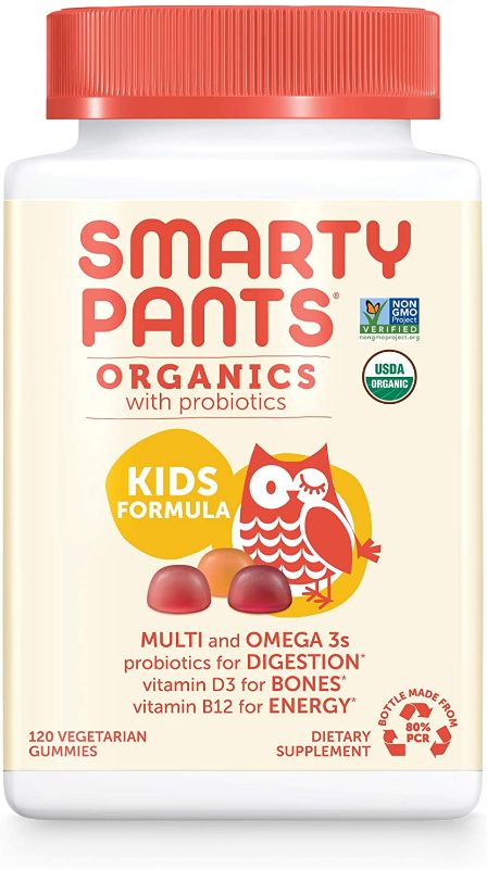 Photo 1 of 2 pack -SmartyPants Organic Kids Multivitamin, Daily Gummy Vitamins: Probiotics, Vitamin C, D3, Zinc, & B12 for Immune Support, Energy & Digestive Health, Assorted Fruit Flavor, 120 Gummies, 30 Day Supply
exp sep - 29 - 22 