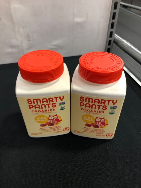 Photo 2 of 2 pack -SmartyPants Organic Kids Multivitamin, Daily Gummy Vitamins: Probiotics, Vitamin C, D3, Zinc, & B12 for Immune Support, Energy & Digestive Health, Assorted Fruit Flavor, 120 Gummies, 30 Day Supply
exp sep - 29 - 22 