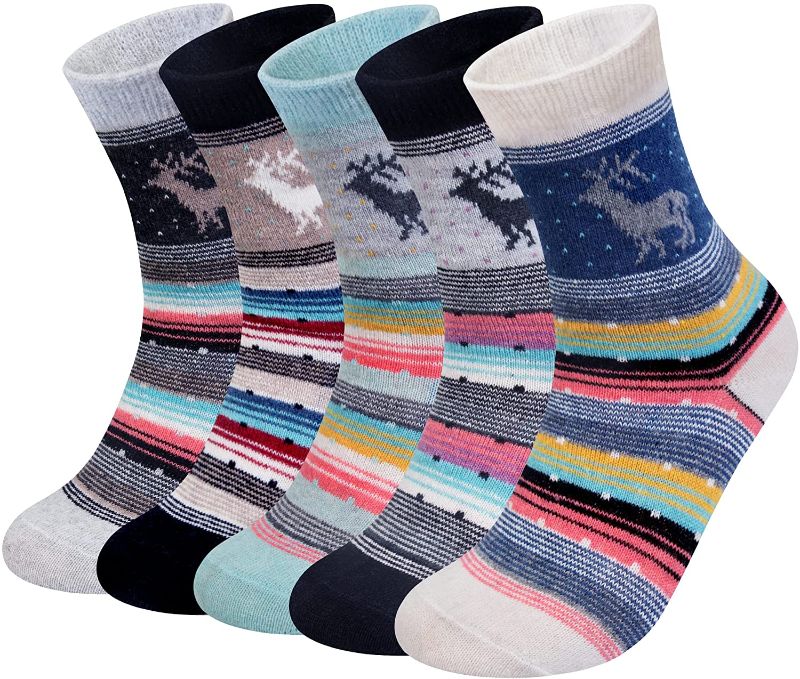 Photo 1 of Loritta 5 Pairs Womens Wool Socks Thick Knit Vintage Winter Warm Cozy Crew Socks Gifts
- SIZE 6 - 8 